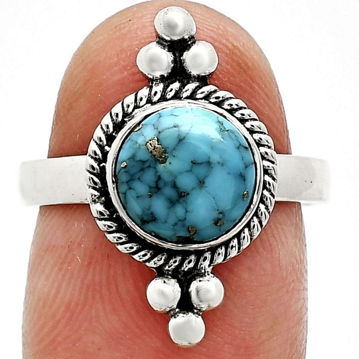 Kingman Turquoise With Pyrite Ring size-7.5 SDR243725 R-1127, 8x8 mm