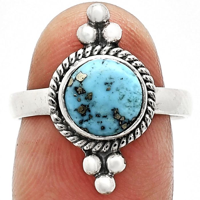 Kingman Turquoise With Pyrite Ring size-8 SDR243750 R-1127, 8x8 mm