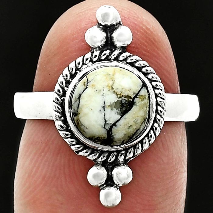 Authentic White Buffalo Turquoise Nevada Ring size-7.5 SDR243774 R-1127, 8x8 mm