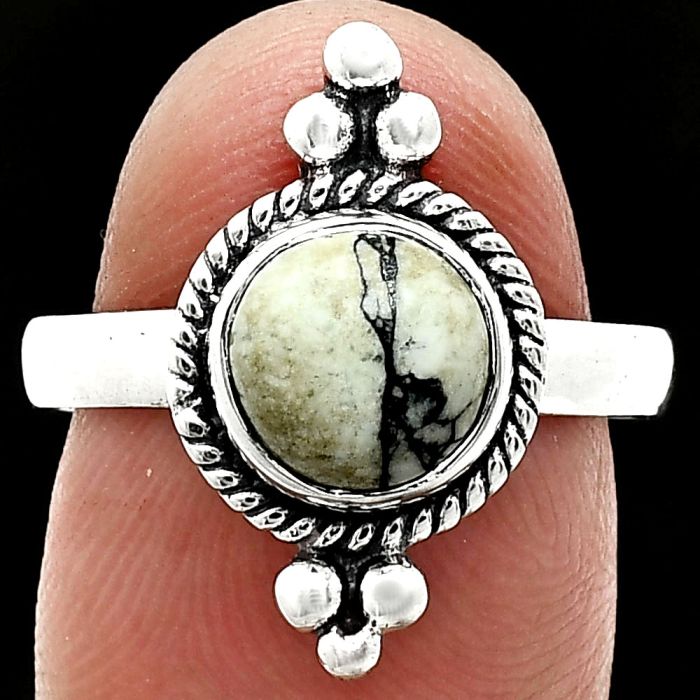 Authentic White Buffalo Turquoise Nevada Ring size-8 SDR243775 R-1127, 8x8 mm