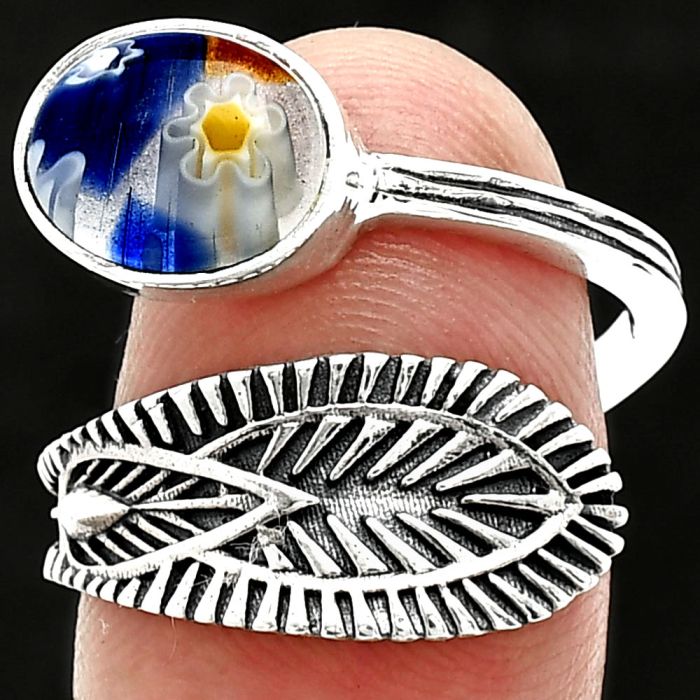 Adjustable - Millefiori Murano Glass Ring size-8.5 SDR243809 R-1116, 8x10 mm