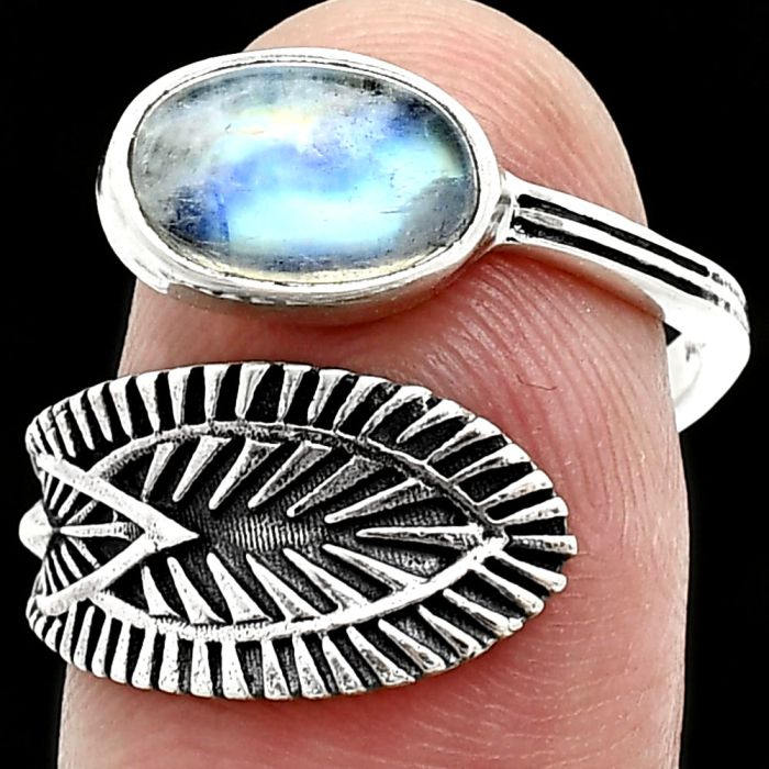 Adjustable - Rainbow Moonstone Ring size-7.5 SDR243822 R-1116, 6x10 mm