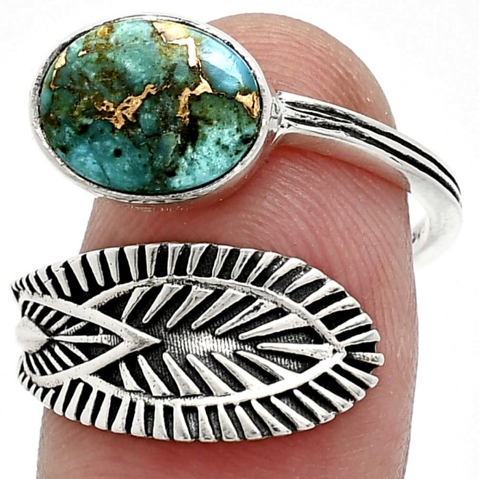 Adjustable - Kingman Copper Teal Turquoise Ring size-8.5 SDR243827 R-1116, 8x10 mm