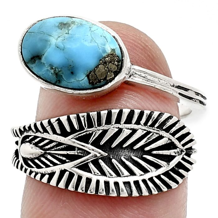 Adjustable - Kingman Turquoise With Pyrite Ring size-7.5 SDR243841 R-1116, 7x11 mm