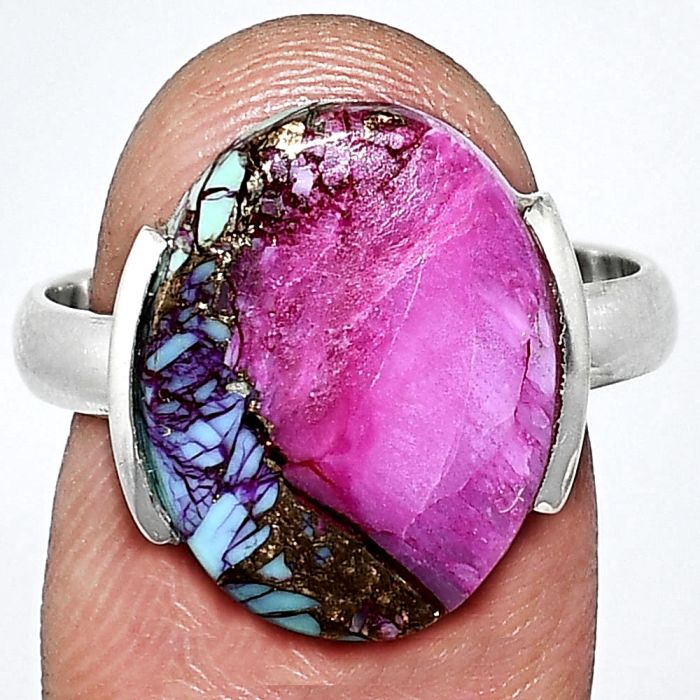 Kingman Pink Dahlia Turquoise Ring size-9 SDR243863 R-1173, 13x17 mm