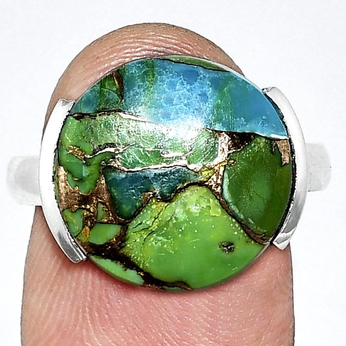 Blue Turquoise In Green Mohave Ring size-9 SDR243864 R-1173, 15x15 mm