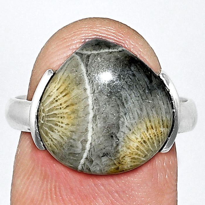 Flower Fossil Coral Ring size-8 SDR243872 R-1173, 14x14 mm