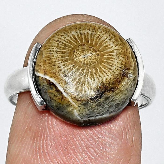 Flower Fossil Coral Ring size-7 SDR243875 R-1173, 13x13 mm