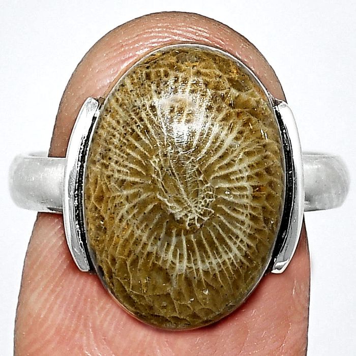 Flower Fossil Coral Ring size-8 SDR243878 R-1173, 12x17 mm