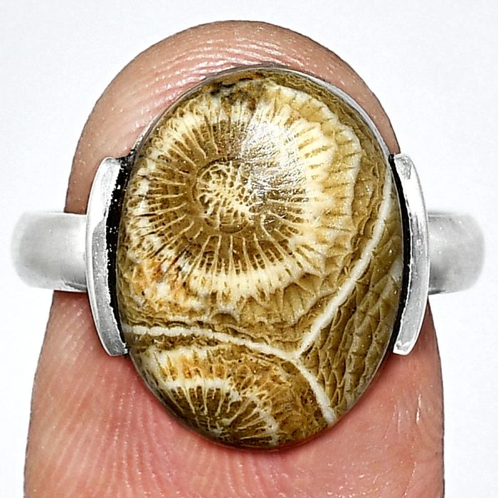 Flower Fossil Coral Ring size-7 SDR243880 R-1173, 12x16 mm