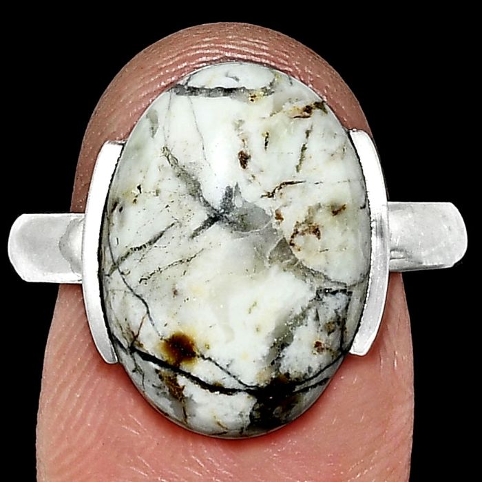 Authentic White Buffalo Turquoise Nevada Ring size-10 SDR243898 R-1173, 12x17 mm