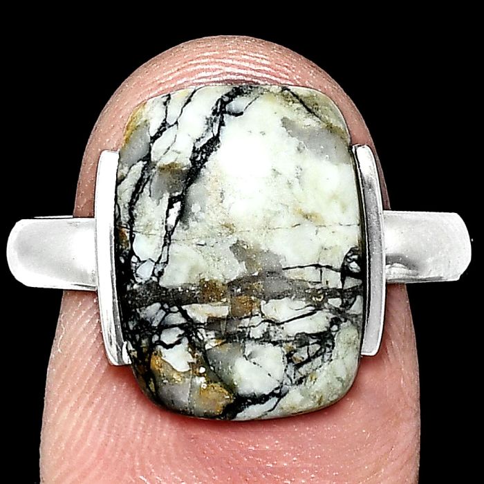 Authentic White Buffalo Turquoise Nevada Ring size-10 SDR243899 R-1173, 11x15 mm