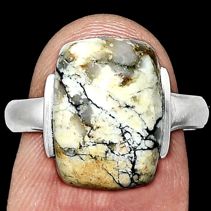 Authentic White Buffalo Turquoise Nevada Ring size-8 SDR243900 R-1173, 10x14 mm