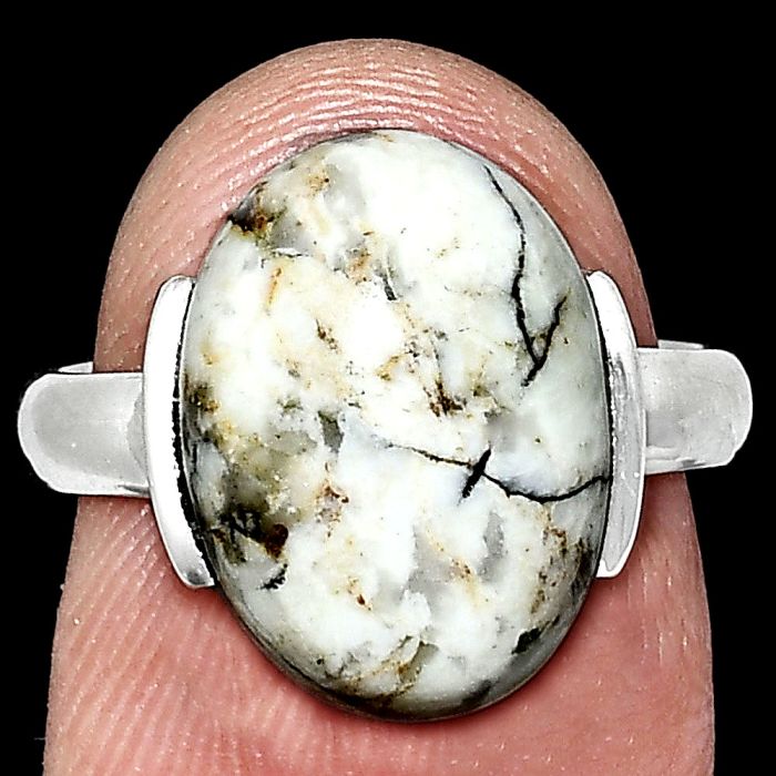 Authentic White Buffalo Turquoise Nevada Ring size-7 SDR243901 R-1173, 11x15 mm