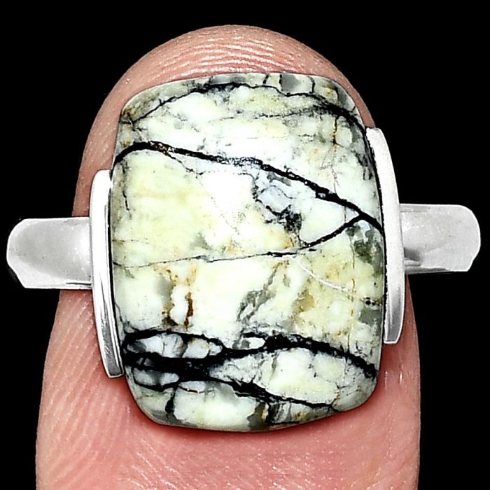 Authentic White Buffalo Turquoise Nevada Ring size-10 SDR243902 R-1173, 12x16 mm