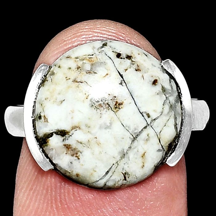 Authentic White Buffalo Turquoise Nevada Ring size-9 SDR243903 R-1173, 15x15 mm