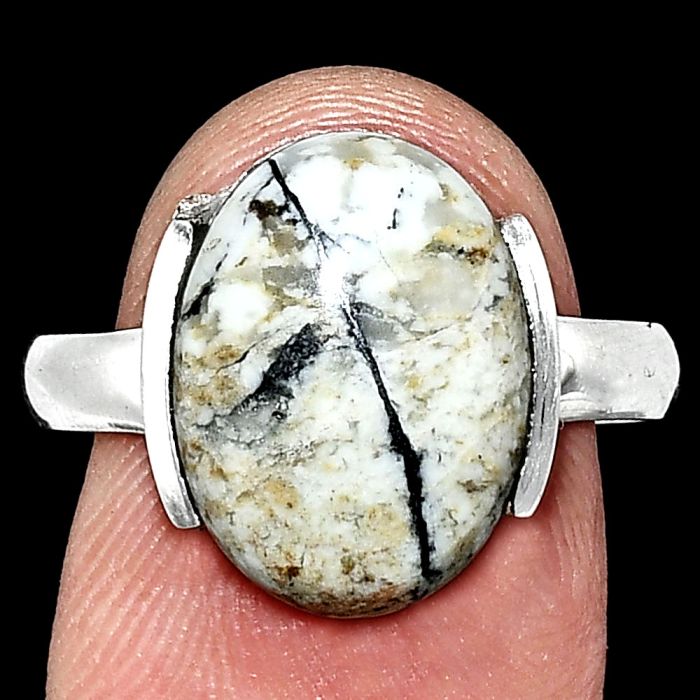 Authentic White Buffalo Turquoise Nevada Ring size-9 SDR243904 R-1173, 11x15 mm