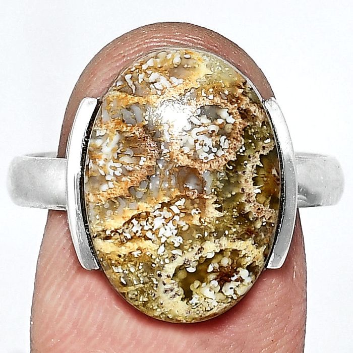 Flower Fossil Coral Ring size-10 SDR243917 R-1173, 13x17 mm