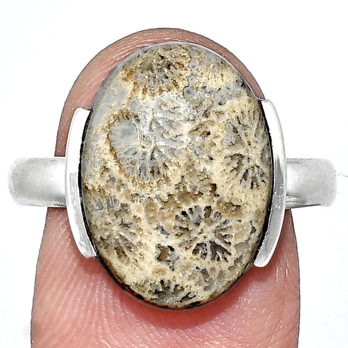 Flower Fossil Coral Ring size-10 SDR243934 R-1173, 12x17 mm