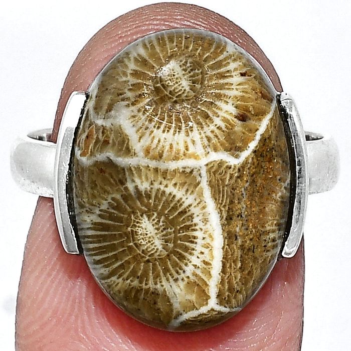 Flower Fossil Coral Ring size-8 SDR243936 R-1173, 13x18 mm