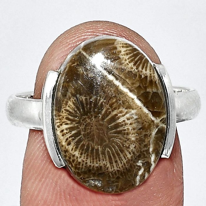 Flower Fossil Coral Ring size-9 SDR243939 R-1173, 12x17 mm