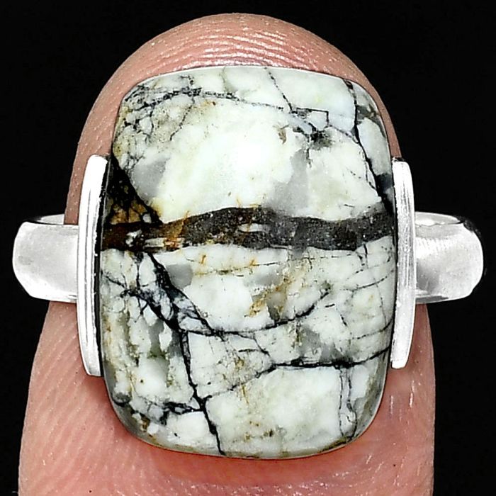 Authentic White Buffalo Turquoise Nevada Ring size-8 SDR243941 R-1173, 12x16 mm