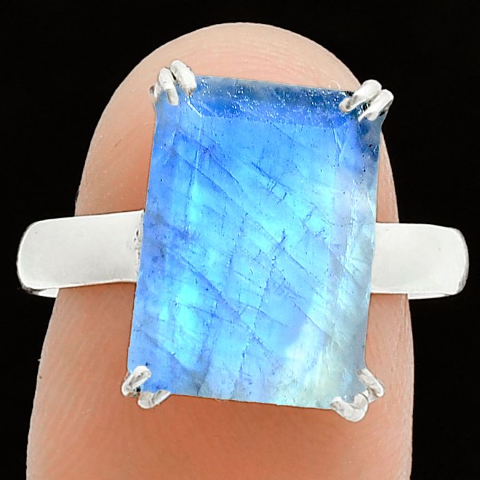 Faceted Rainbow Moonstone Ring size-9 SDR243965 R-1020, 10x14 mm