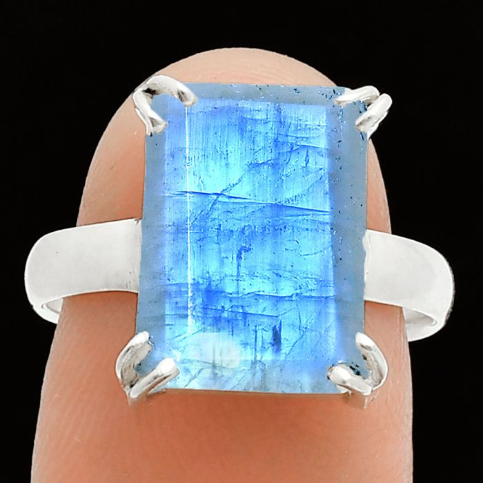 Faceted Rainbow Moonstone Ring size-7.5 SDR243966 R-1020, 10x14 mm