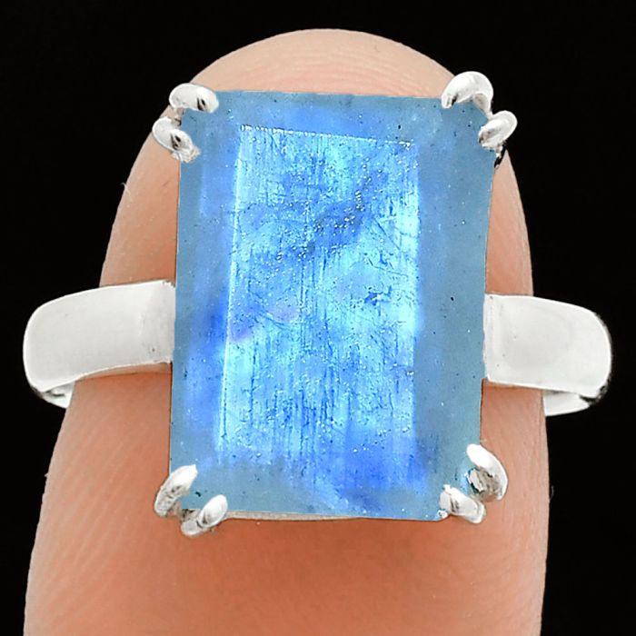 Faceted Rainbow Moonstone Ring size-8 SDR243967 R-1020, 10x14 mm