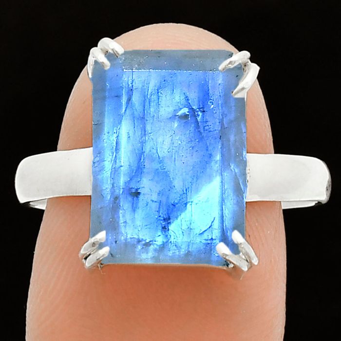 Faceted Rainbow Moonstone Ring size-9.5 SDR243968 R-1020, 10x14 mm