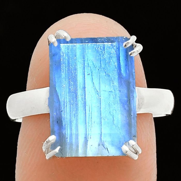 Faceted Rainbow Moonstone Ring size-9 SDR243969 R-1020, 10x14 mm