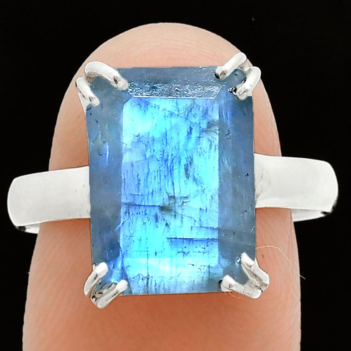 Faceted Rainbow Moonstone Ring size-9 SDR243971 R-1020, 10x14 mm