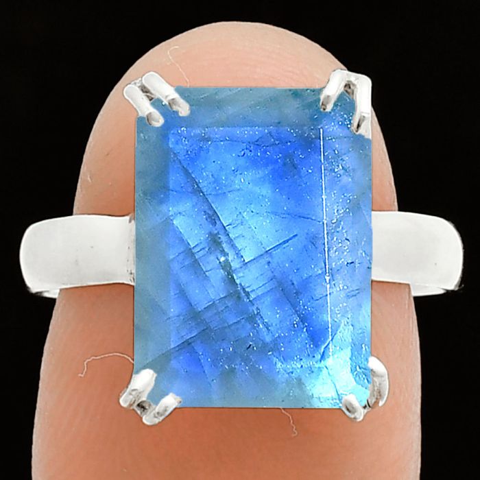 Faceted Rainbow Moonstone Ring size-8 SDR243977 R-1020, 10x14 mm