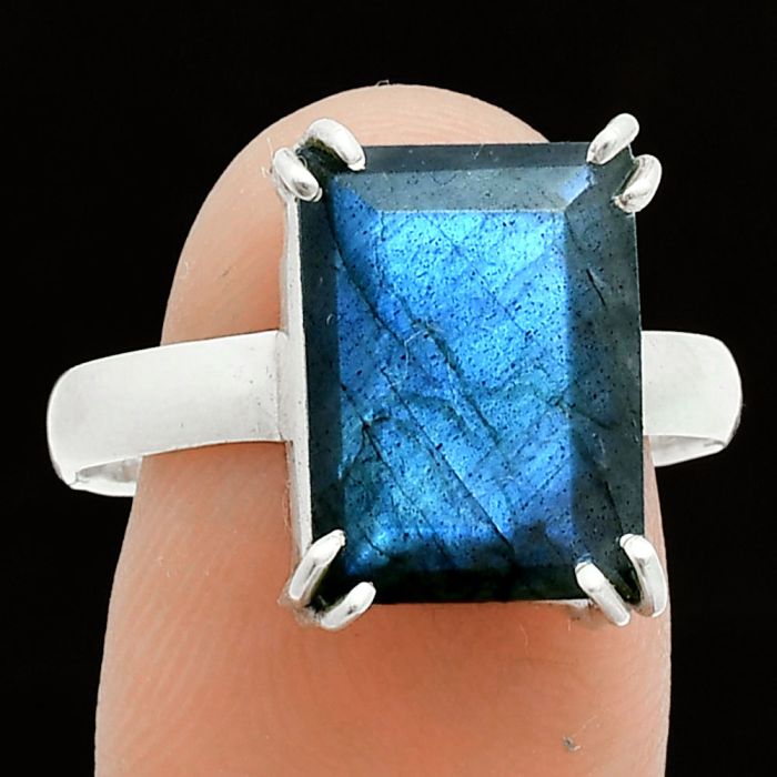 Faceted Blue Labradorite Ring size-9.5 SDR243979 R-1020, 10x14 mm