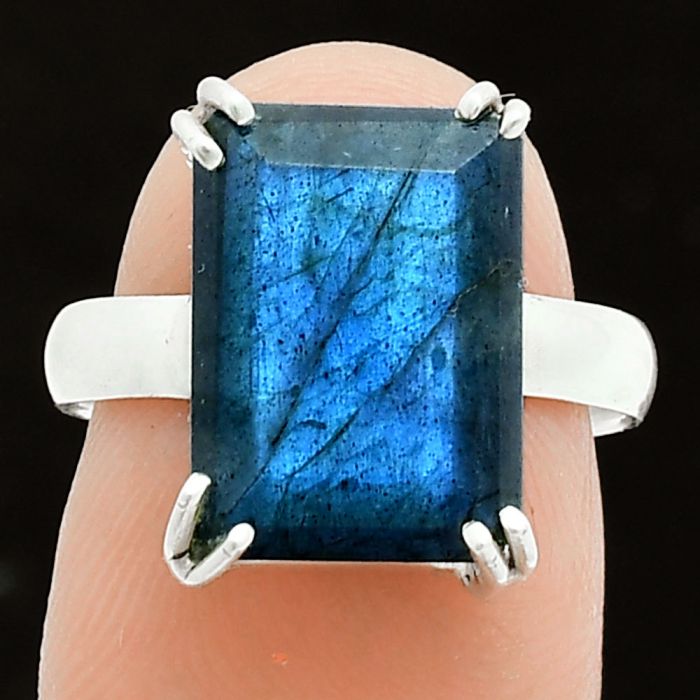 Faceted Blue Labradorite Ring size-7 SDR243984 R-1020, 10x14 mm