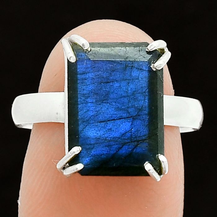 Faceted Blue Labradorite Ring size-8.5 SDR243985 R-1020, 10x14 mm