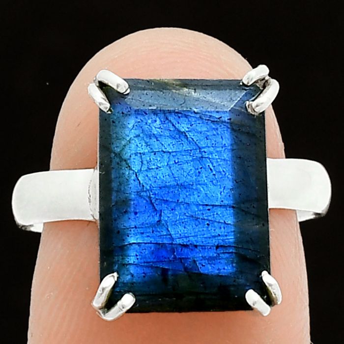 Faceted Blue Labradorite Ring size-8 SDR243989 R-1020, 10x14 mm