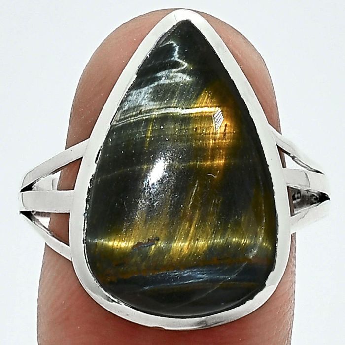 Blue Tiger Eye Ring size-10 SDR244003 R-1006, 13x19 mm