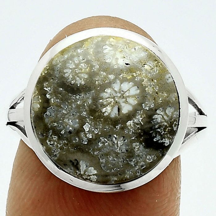 Flower Fossil Coral Ring size-9 SDR244026 R-1006, 14x14 mm