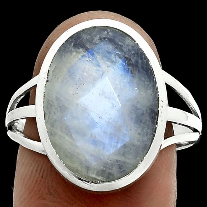 Rainbow Moonstone Checker Ring size-10 SDR244037 R-1006, 12x16 mm