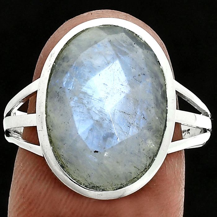 Rainbow Moonstone Checker Ring size-9.5 SDR244038 R-1006, 12x16 mm