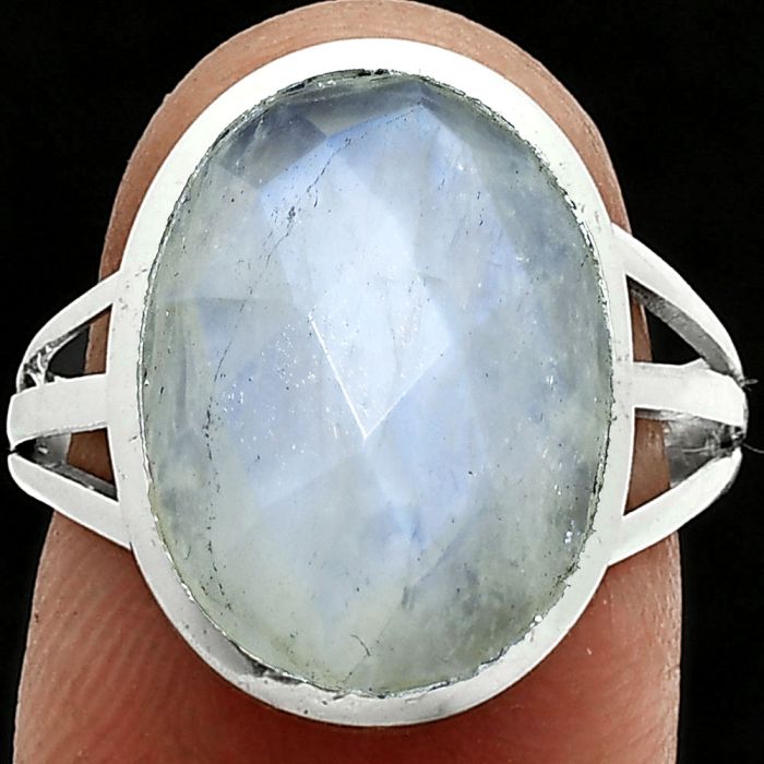 Rainbow Moonstone Checker Ring size-8 SDR244039 R-1006, 12x16 mm