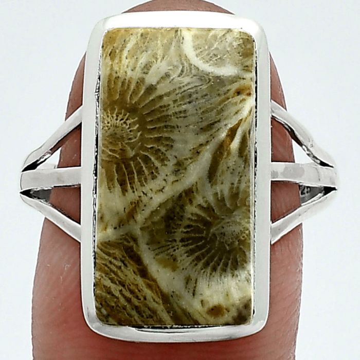 Flower Fossil Coral Ring size-9.5 SDR244073 R-1006, 10x19 mm