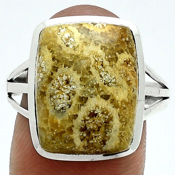 Flower Fossil Coral Ring size-10 SDR244075 R-1006, 13x17 mm