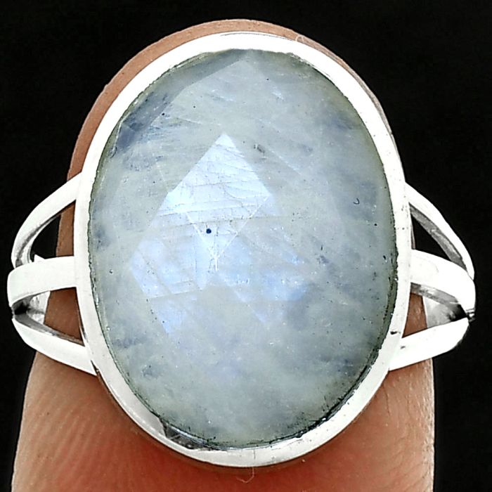 Rainbow Moonstone Checker Ring size-7.5 SDR244088 R-1006, 12x16 mm