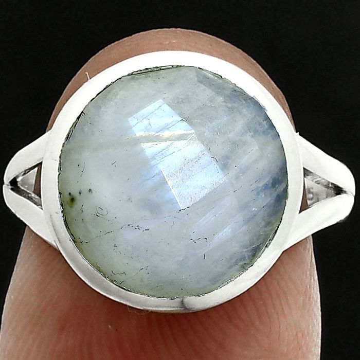 Rainbow Moonstone Checker Ring size-7 SDR244151 R-1005, 12x12 mm