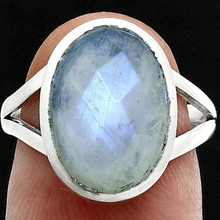 Rainbow Moonstone Checker Ring size-7 SDR244152 R-1005, 10x14 mm