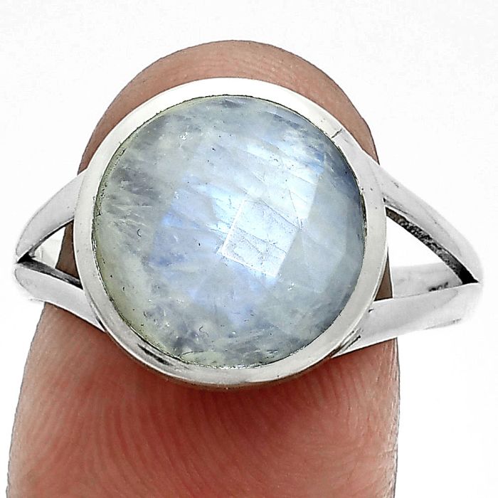 Rainbow Moonstone Checker Ring size-9.5 SDR244155 R-1005, 12x12 mm