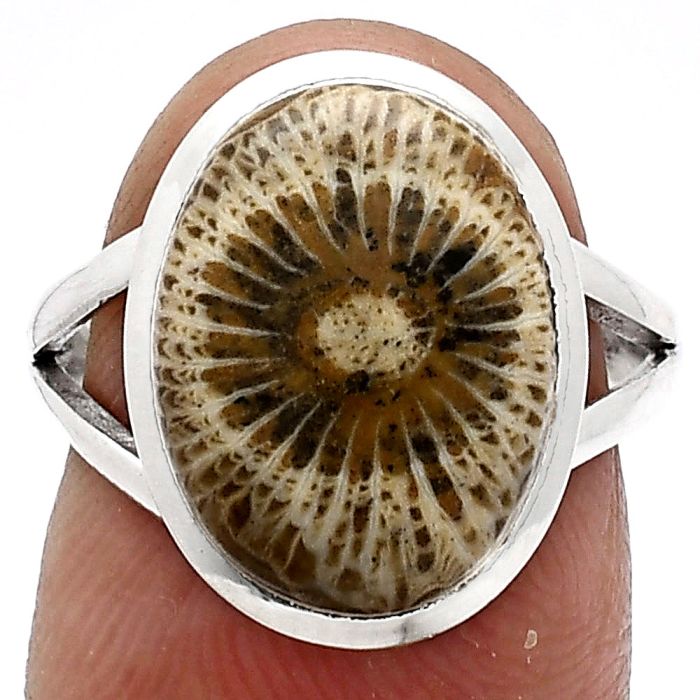 Flower Fossil Coral Ring size-7 SDR244173 R-1005, 11x15 mm