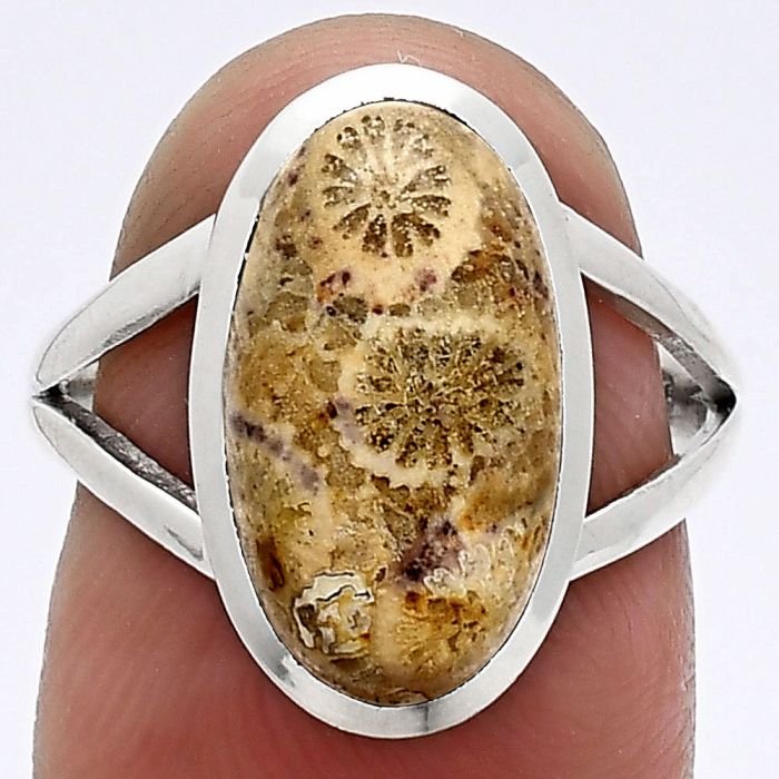 Flower Fossil Coral Ring size-7 SDR244178 R-1005, 8x15 mm